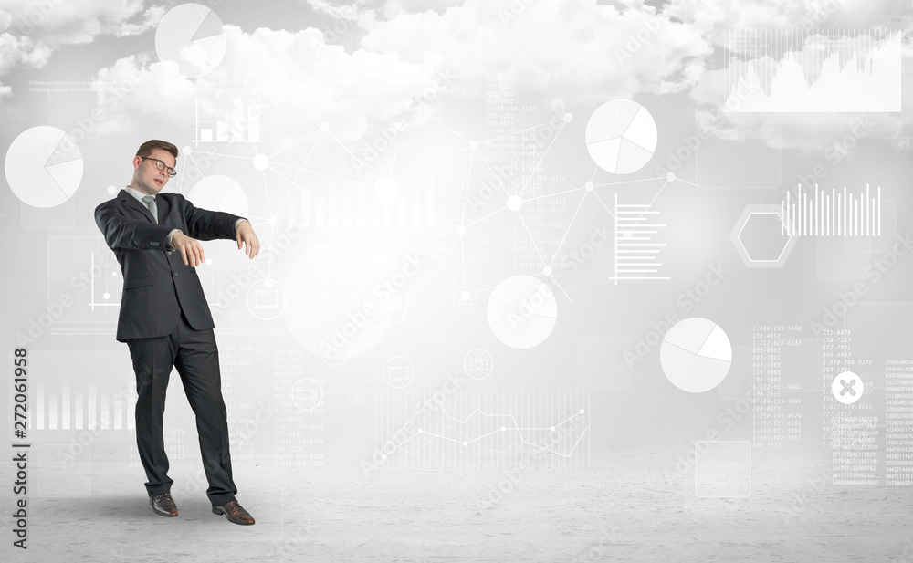 Workaholic businessman dreaming about his work, report, graphs and charts
Workaholic businessman dreaming about his work, report, graphs and charts