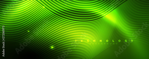 Shiny neon lines template - northern lights glowing blur lines. Futuristic style glow neon 80s disco club or night party techno template