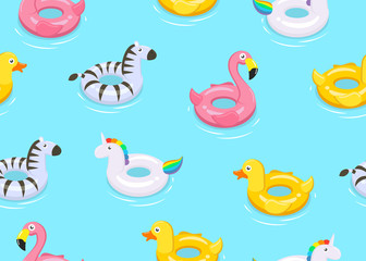 Fototapete Einhornmuster Bunte Tier Schwimmreifen Kindermuster Blau  © angyee
