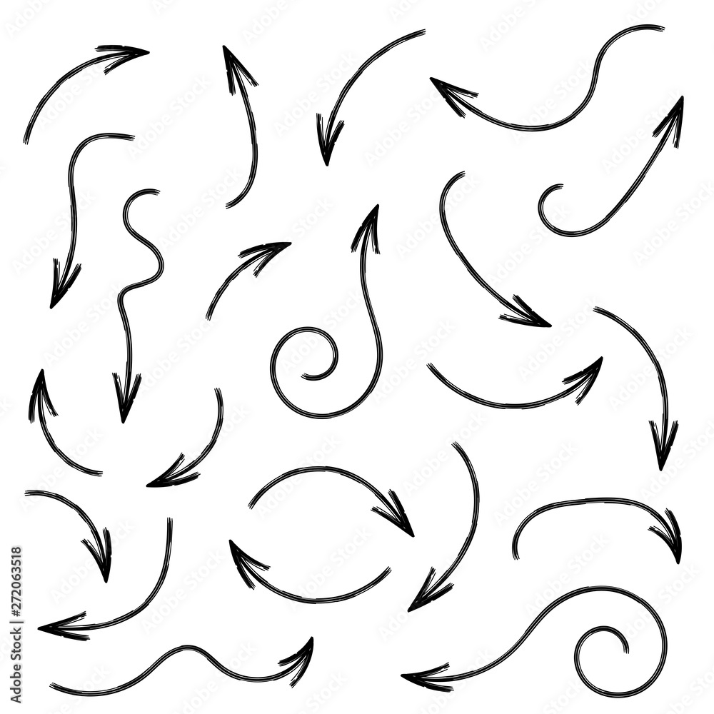 Arrows. Curved hand drawn icons Arrows. Curved hand drawn icons