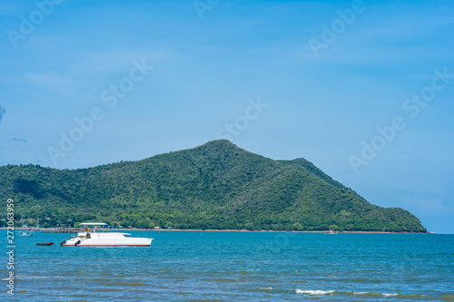 Beautiful landscape of sea ocean in Pattaya Thailand with boat