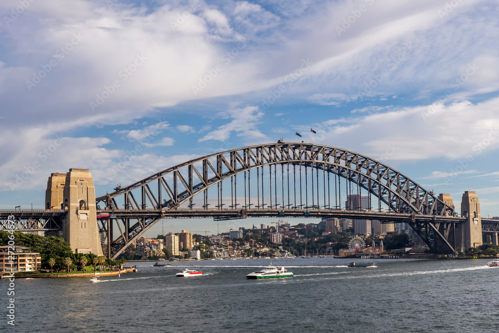 Beautiful view of the Sydney Harbour Bridge, Australia, Oceania,  against a dramatic sky