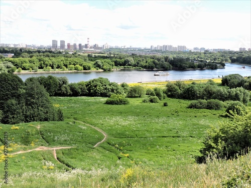 Photography view of the meadow and the river in moscow