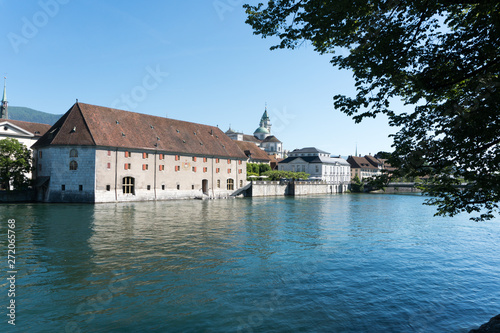 city of Solothurn with the river Aare and the historic Landhaus Solothurn building in the foreground