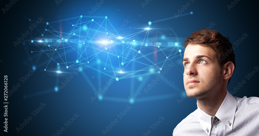 Man touching hologram screen displaying modern web system
Man touching hologram screen displaying modern web system