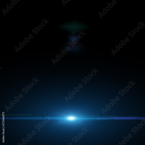 blue lens bright flare light on black background