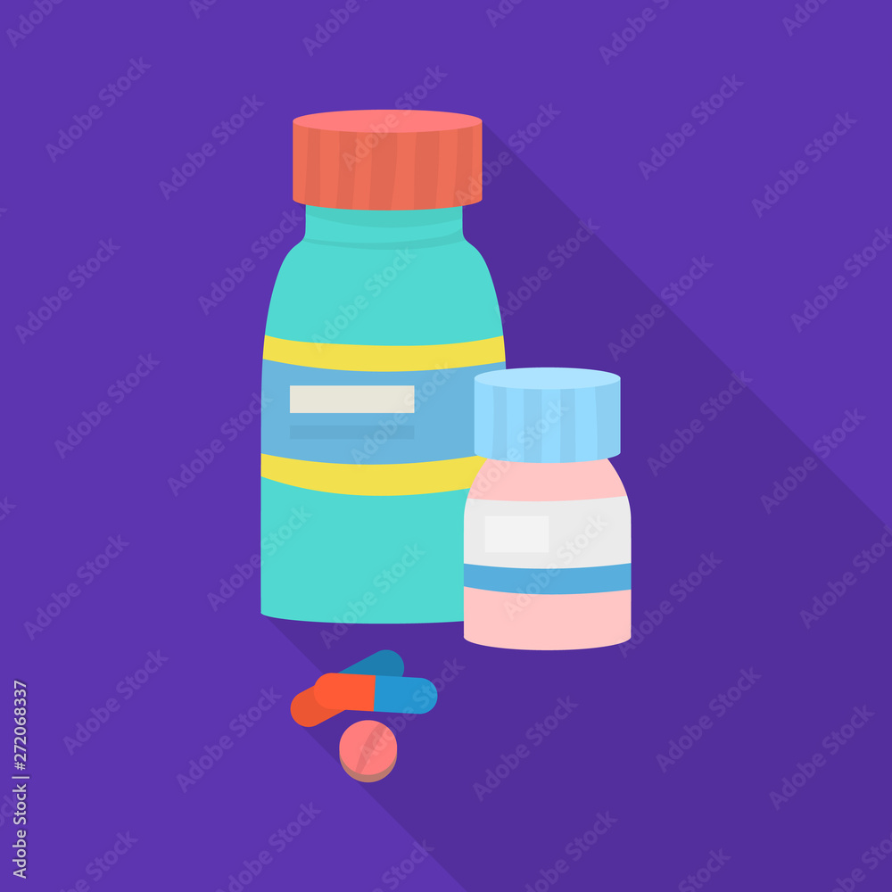Vector illustration of bottle and pill sign. Set of bottle and medical stock vector illustration. Vector illustration of bottle and pill sign. Set of bottle and medical stock vector illustration.