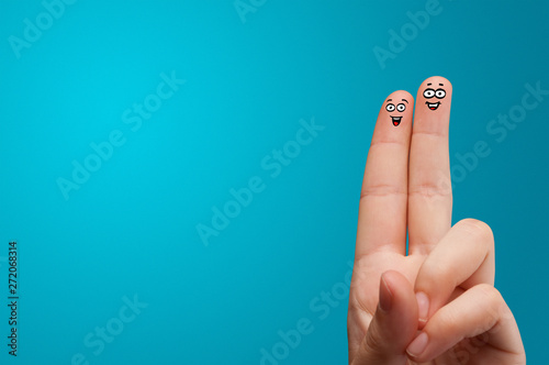 Happy face fingers hug each other 