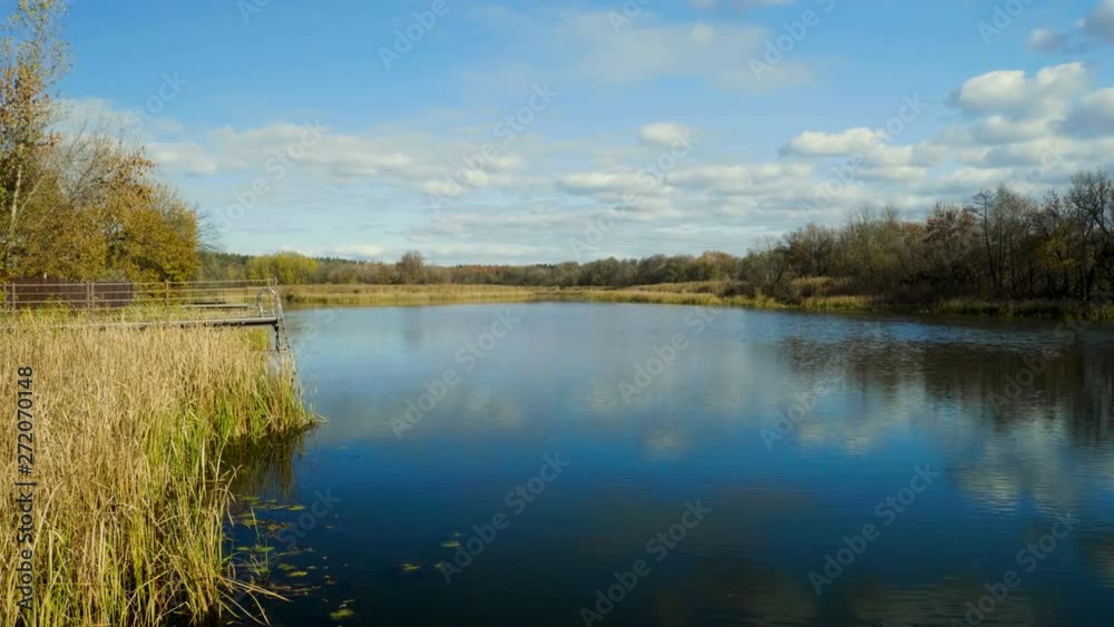 Water landscape. Empty pier. Stairs to go down to the river for swimming. 4K Water landscape. Empty pier. Stairs to go down to the river for swimming. 4K