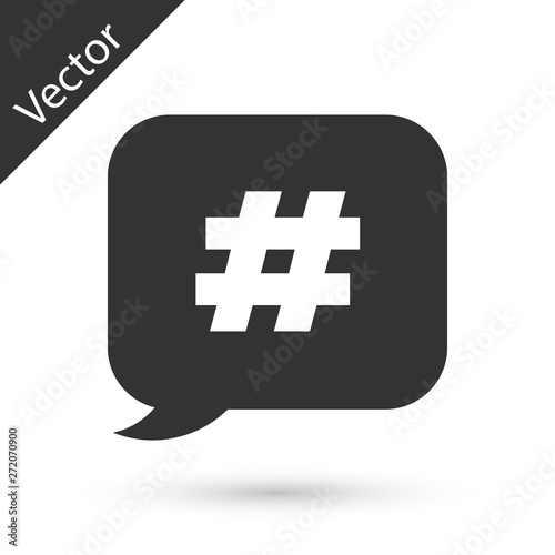 Grey Hashtag speech bubble icon isolated on white background. Concept of number sign, social media marketing, micro blogging.  Vector Illustration