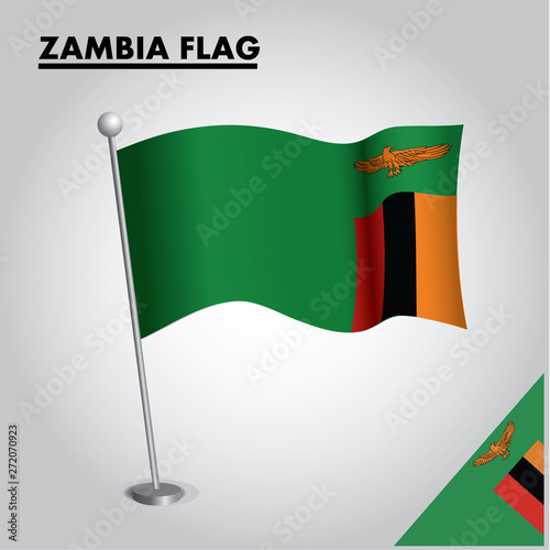 National flag of ZAMBIA on a pole