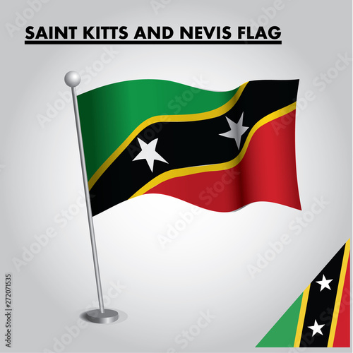 National flag of SAINT KITTS AND NEVIS on a pole