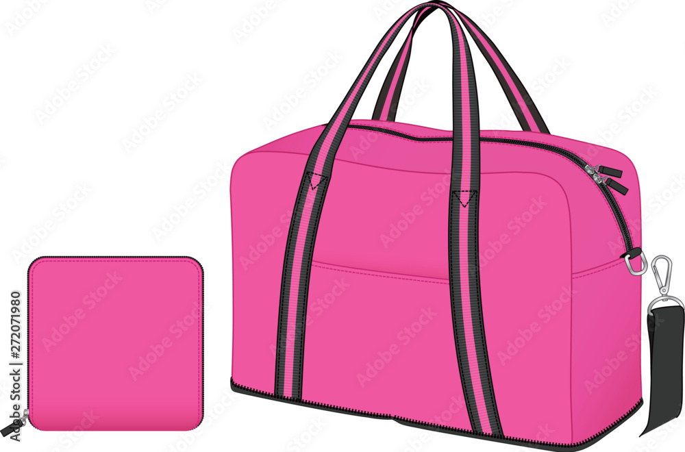 Pink duffle bag with removable shoulder strap, sports gym bag with