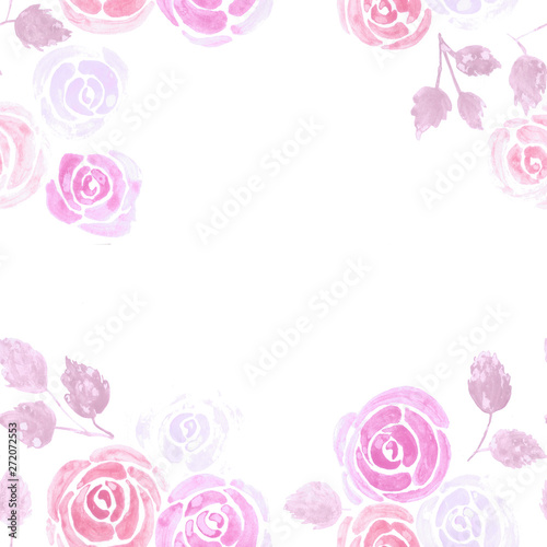 Watercolor Rose flower floral banner or frame 
