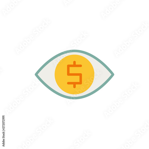 Money viewer flat icon, vector sign, Human eye with dollar colorful pictogram isolated on white. Symbol, logo illustration. Flat style design