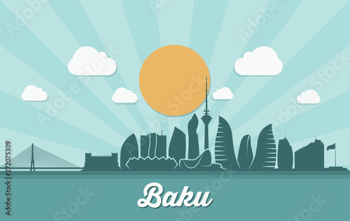 Baku skyline - Azerbaijan - vector illustration - Vector