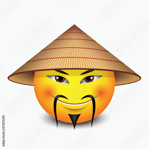 Cute emoticon wearing Asian conical rain hat - emoji