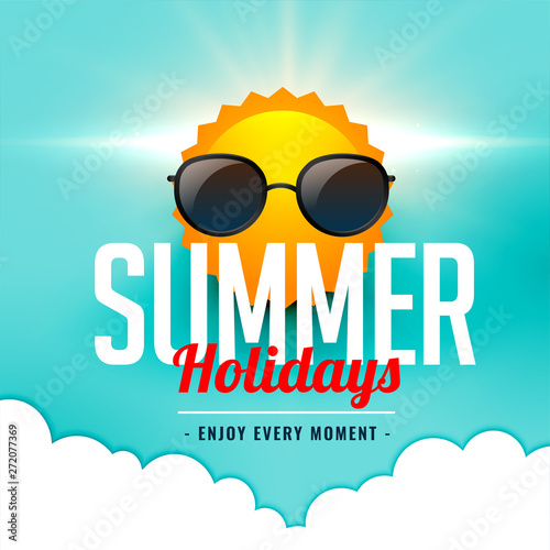 summer holidays background with sun wearing sunglasses