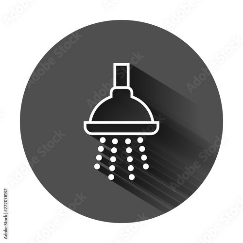 Shower sign icon in flat style. Bathroom water device vector illustration on black round background with long shadow. Wash business concept.