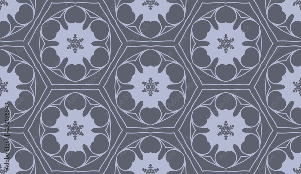 Grey monochrome floral abstract geometric pattern