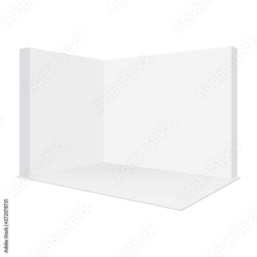 Blank pop up trade show booth mockup, isolated on white background. Promo equipment for event or fair. Vector illustration