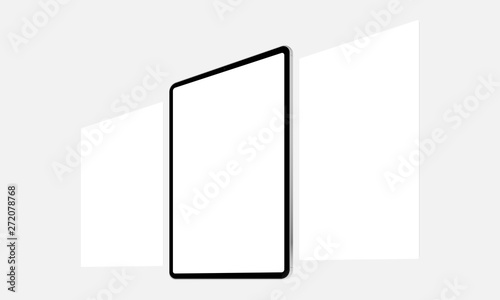 Tablet computer mock up with blank screen and blank web wireframing pages. Showcase your apps and UI projects on this modern mockup. Vector illustration