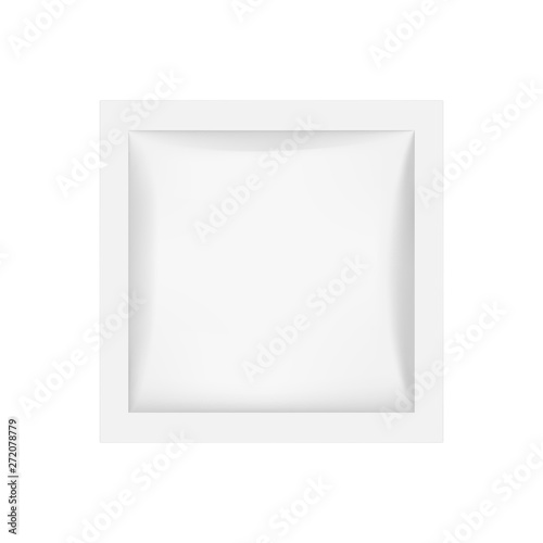 Small square sachet mockup isolated on white background. Vector illustration