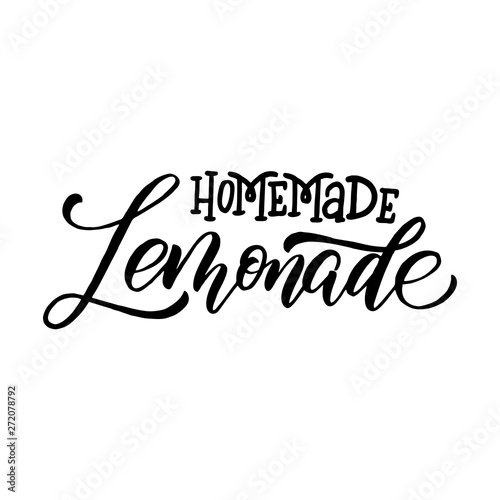 Lemonade lettering with lemon label. Brush calligraphy of word lemonade.