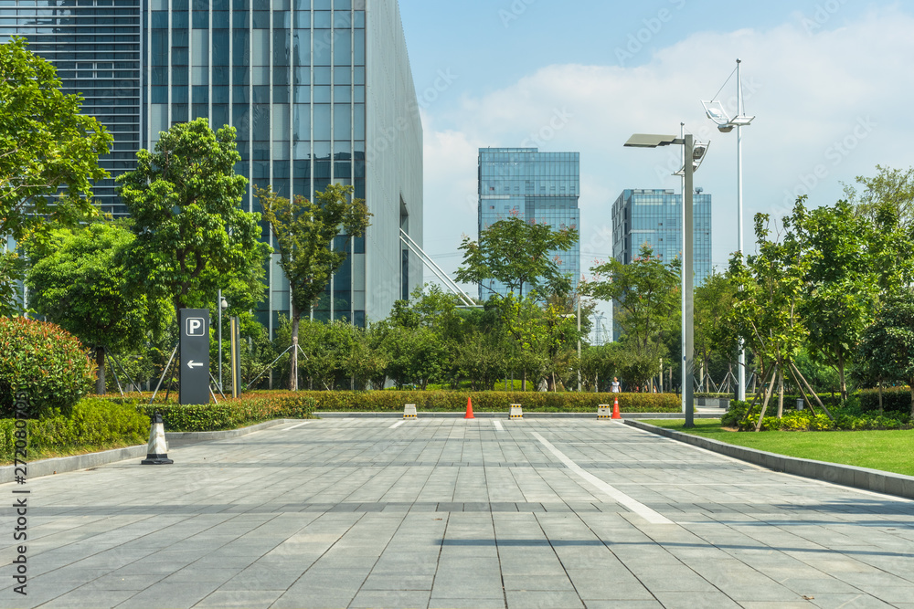 Fototapeta premium Empty floor with modern business office building