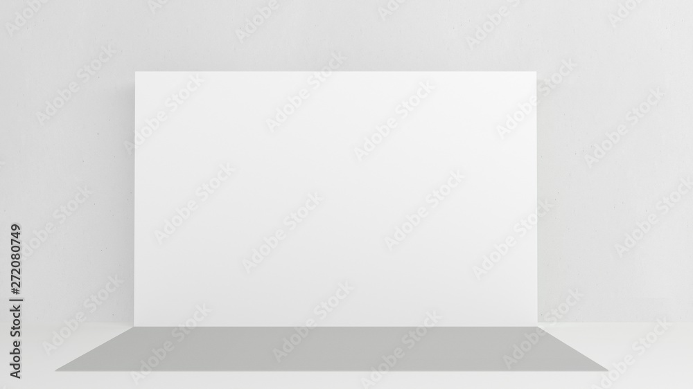 White backdrop 3x5 meters in room with grey paint on wall. 3d render mockup. Template White backdrop 3x5 meters in room with grey paint on wall. 3d render mockup. Template
