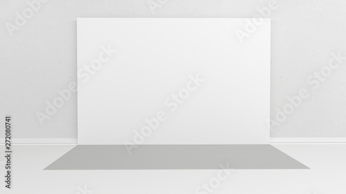 White backdrop 3x5 meters in room with grey paint on wall. 3d render mockup. Template