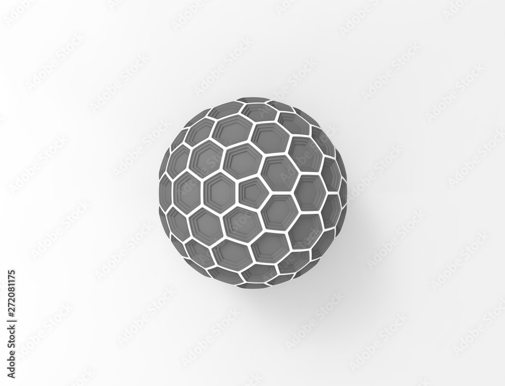 3d rendering of a honeycomb sphere dome isolated in white studio background.