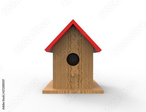 3d rendering of a brid house isolated in white studio background