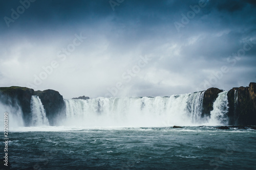 Godafoss waterfall in Iceland with cloudy sky