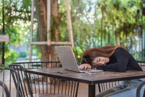 Businesswoman Sleeping Office Worker Break Digital Device Concept