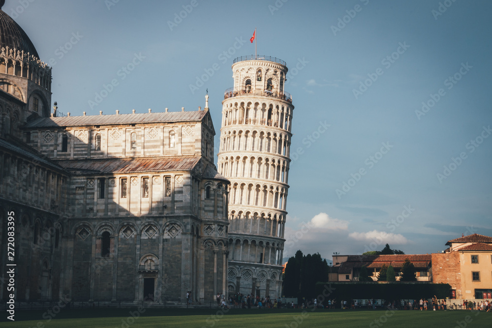 Pisa cathedral with leaning tower of Pisa behind it