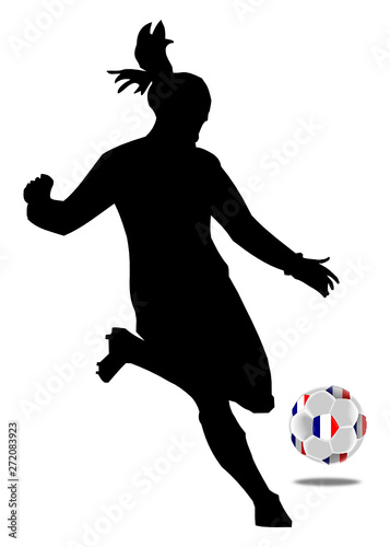 Women's Soccer, female soccer player with a soccer ball with an flag of France - illustration
