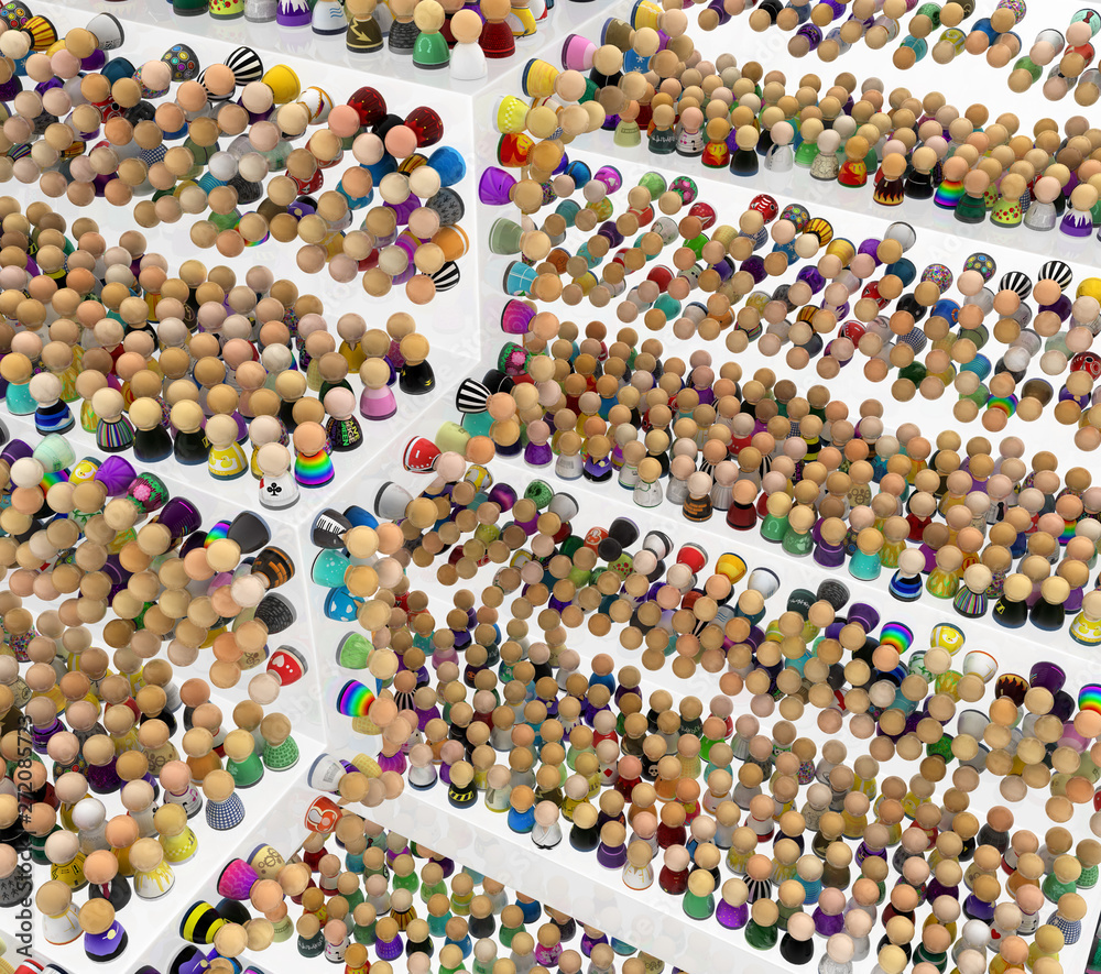 Obraz premium Cartoon Crowd, Stair Sides