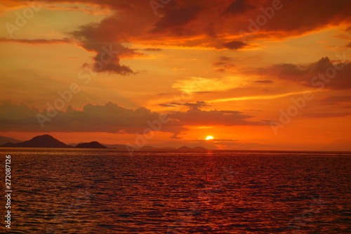 Sunset during a cruise around Komodo National Park located in Indonesia near to Labuan Bajo