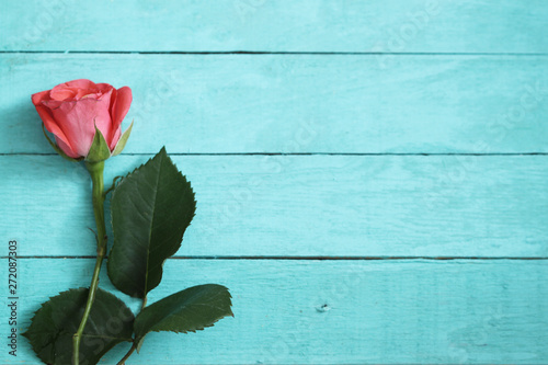 Roses on wooden background, valentines day card