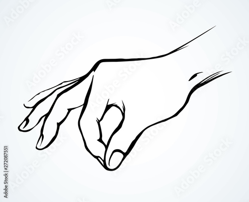 A hand is holding a pinch of salt. Vector drawing