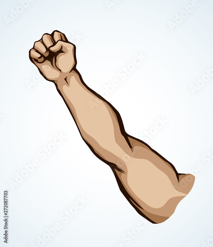 Superman's hand with an elongated fist. Vector drawing