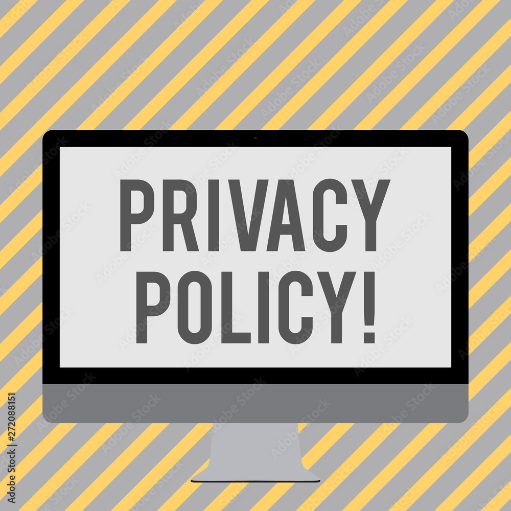 Conceptual hand writing showing Privacy Policy. Concept meaning statement or legal document that discloses ways party gathers White Computer Monitor WideScreen on a Stand for Technology Conceptual hand writing showing Privacy Policy. Concept meaning statement or legal document that discloses ways party gathers White Computer Monitor WideScreen on a Stand for Technology