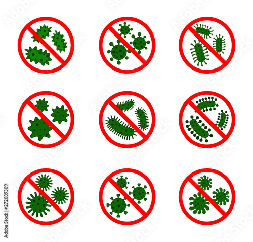 set of Antibacterial sign. no bacteria icon Isolated on white background. Vector Illustration.