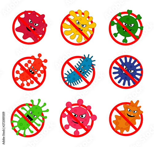 set of antibacterial sign. no bacteria icon Isolated on white background. vector Illustration.