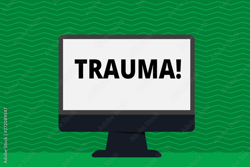 Writing note showing Trauma. Business concept for Disturbing physical and emotional injuries shock experience Blank Desktop Computer Colorful Screen Freestanding on Table Writing note showing Trauma. Business concept for Disturbing physical and emotional injuries shock experience Blank Desktop Computer Colorful Screen Freestanding on Table