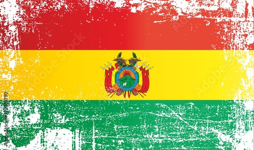 Flag of Bolivia, Plurinational State of Bolivia. Wrinkled dirty spots. Can be used for design, stickers, souvenirs photo