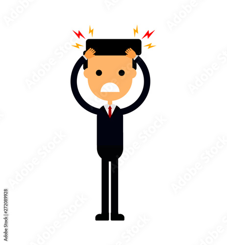 businessman with a headache. stress work. migraine. funny cartoon character isolated on white background. vector illustration.