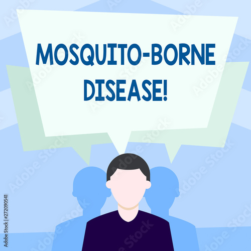 Writing note showing Mosquito Borne Disease. Business concept for illnesses caused parasites transmitted by mosquitoes Faceless Man has Two Shadows with Speech Bubble Overlapping