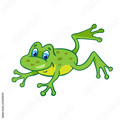 Little funny frog jumping. Isolated on a white background.